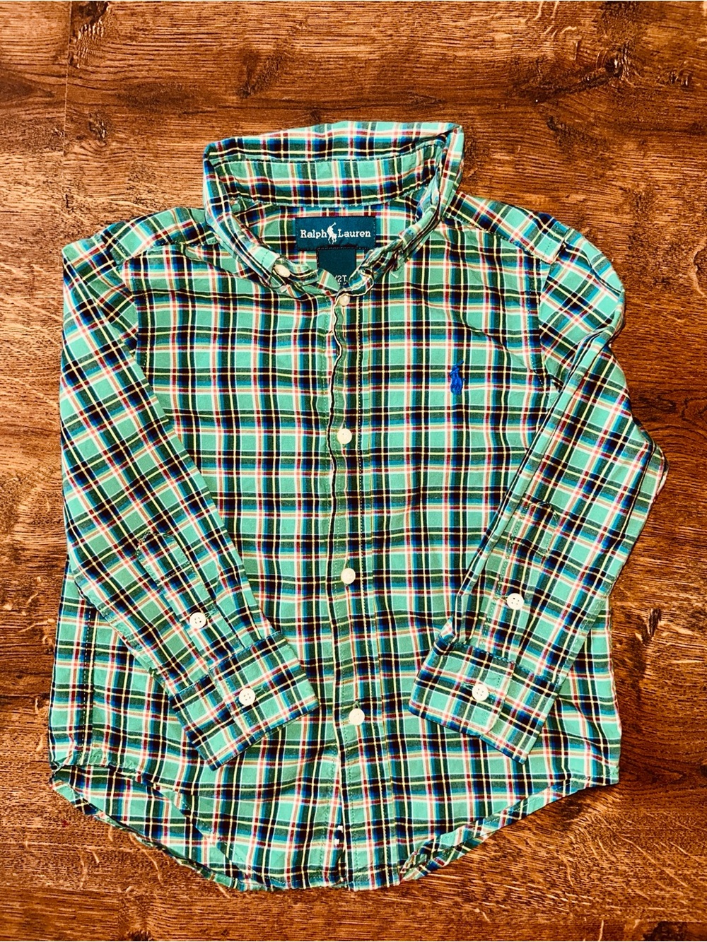 Ralph Lauren Boys' Green Plaid Long Sleeve Button-Down Shirt | 2T